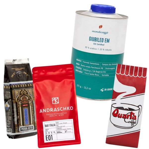Beste Espressobohnen - Unsere Lieblinge, 1125g Espressobohnen gesamt, Andraschko Bar Italia Espresso Blend, Moka Efti Extra Bar Espresso, Mondicaffè GIUBILEO EM - CSC Certifed - Espresso Dose, Quarta Caffè Espresso Rosso