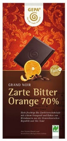 Tablette de chocolat noir BIO et orange amer - GEPA