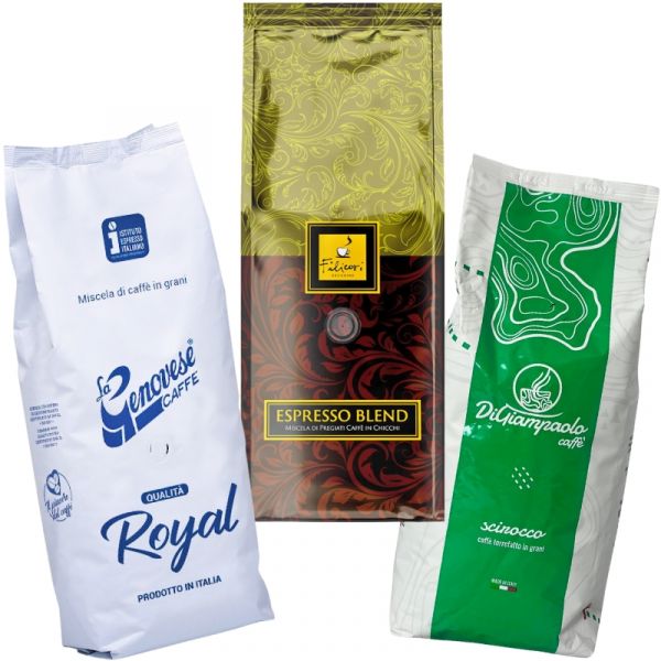 Espressokaffee Probierset beste Bohnen, 3x 1000g ganze Bohne, La Genovese Caffè Royal - Espresso Italiano ,Di Giampaolo Espresso Scirocco, Filicori Zecchini Espresso Blend - Espresso Italiano
