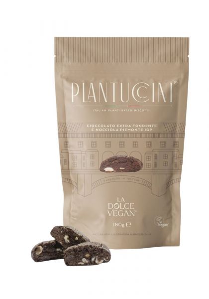 Plantuccini dunkle Schokolade Haselnuss 180g in hellbrauner Verpackung